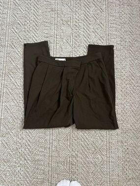 Zara Brown Pleated Tapered Trousers Size S